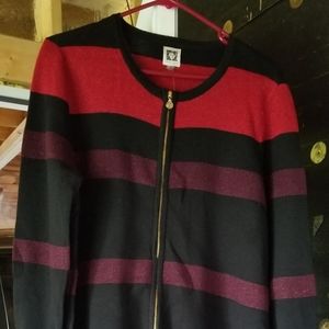 ANNE KLEIN MULTICOLOR ZIPPER UP CARDIGAN/SWEATER
